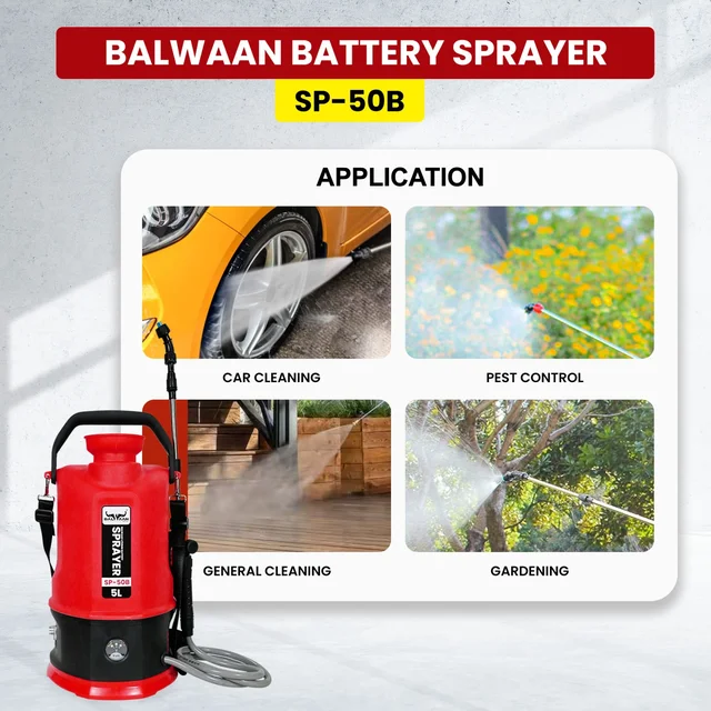 Balwaan Krishi Balwaan SP-50B Li-Ion Battery Sprayer 5 Litre with 12V 2.6Ah Lithium Battery, 2 Nozzles, 1+1 Lance & User Manual - MTAK-BA-SP-5593