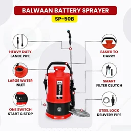 Balwaan Krishi Balwaan SP-50B Li-Ion Battery Sprayer 5 Litre with 12V 2.6Ah Lithium Battery, 2 Nozzles, 1+1 Lance & User Manual - MTAK-BA-SP-5593
