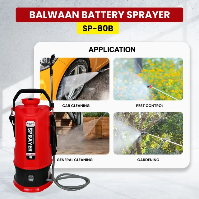 Balwaan Krishi Balwaan SP-80B Li-Ion Battery Sprayer 8 Litre with 12V 2.6Ah Lithium Battery, 2 Nozzles, 1+1 Lance & User Manual - MTAK-BA-SP-5594