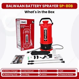 Balwaan Krishi Balwaan SP-80B Li-Ion Battery Sprayer 8 Litre with 12V 2.6Ah Lithium Battery, 2 Nozzles, 1+1 Lance & User Manual - MTAK-BA-SP-5594