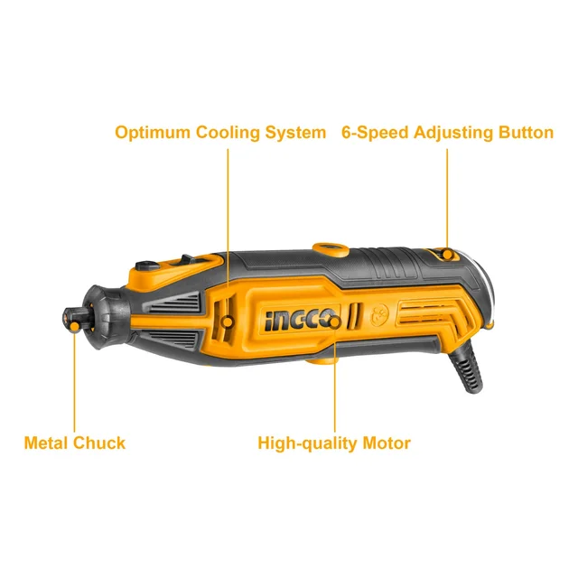 INGCO MG13328 130W Rotary Tool Kit | 10000-35000 RPM Variable Speed | 3.2mm/2.3mm Collet | 109 Accessories | Flexible Shaft | BMC Case