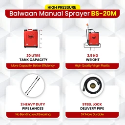 Balwaan Krishi Balwaan BS-20M Gold Series Manual Sprayer with 3 Nozzles, Delivery Pipe, Extendable Lance & User Manual - MTAK-MA-SP-5595
