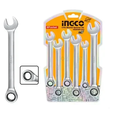 INGCO HKSPAR1062 6-Piece Ratchet Spanner Set | 8-17mm | CrMo Ratchet | CR-V Steel | Fine Polished