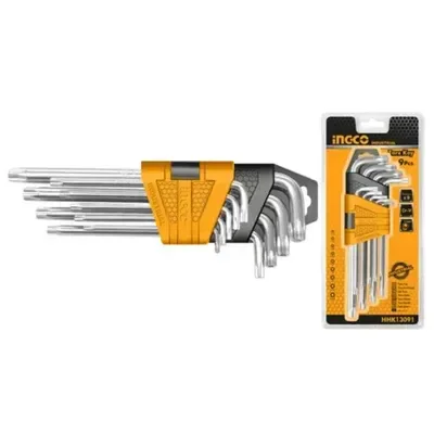 INGCO HHK13091 9-Piece Long Arm Torx Key Set | Cr-V | T10-T50 | Heat Treated & Chrome Plated | Torx Keys