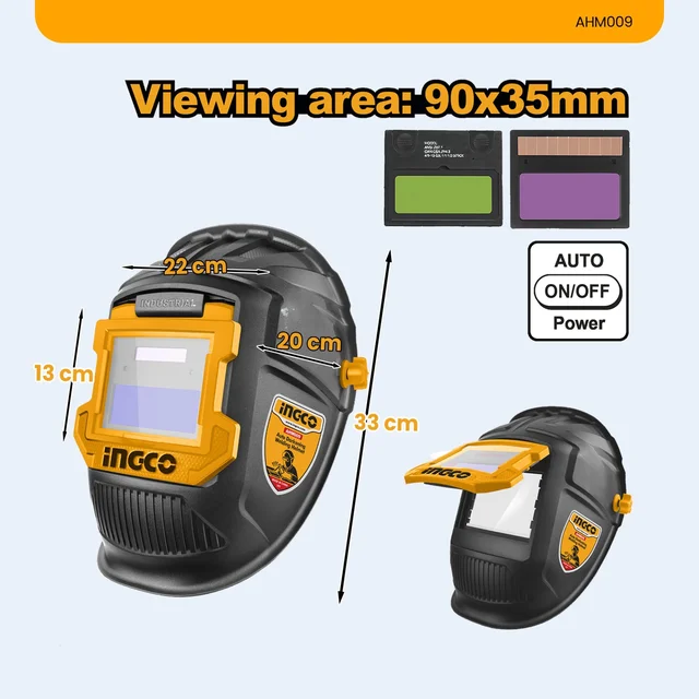 INGCO AHM009 Auto-Darkening Welding Helmet | DIN 11 Fixed Shade | 108x38mm Viewing Area | UV/IR DIN 16