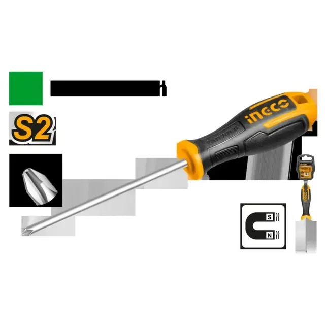 INGCO HS68PH0075 PH0 Phillips Screwdriver | 75mm S2 Steel Blade | 3mm Round Shank | Magnetic Screwdriver
