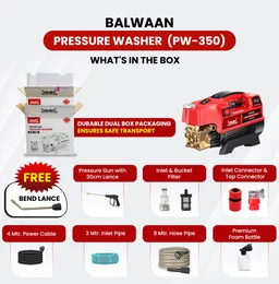 Balwaan Krishi Balwaan PW-350 Pressure Washer 1800W Electric Motor with Brass Pump, Straight & Bend Lances, Foam Bottle, 26 Feet High-Pressure Pipe, 10 Feet Suction Pipe & 4m Power Cord - MTAK-EL-PR-6035
