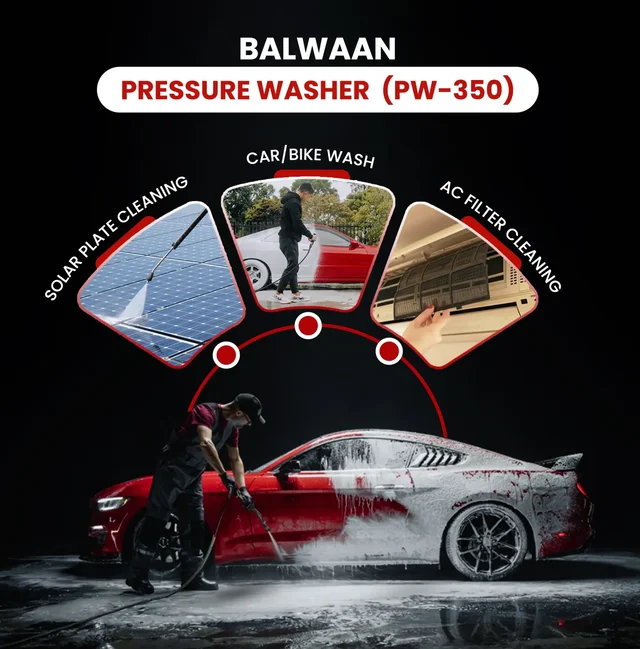 Balwaan Krishi Balwaan PW-350 Pressure Washer 1800W Electric Motor with Brass Pump, Straight & Bend Lances, Foam Bottle, 26 Feet High-Pressure Pipe, 10 Feet Suction Pipe & 4m Power Cord - MTAK-EL-PR-6035