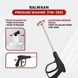 Balwaan Krishi Balwaan PW-350 Pressure Washer 1800W Electric Motor with Brass Pump, Straight & Bend Lances, Foam Bottle, 26 Feet High-Pressure Pipe, 10 Feet Suction Pipe & 4m Power Cord - MTAK-EL-PR-6035