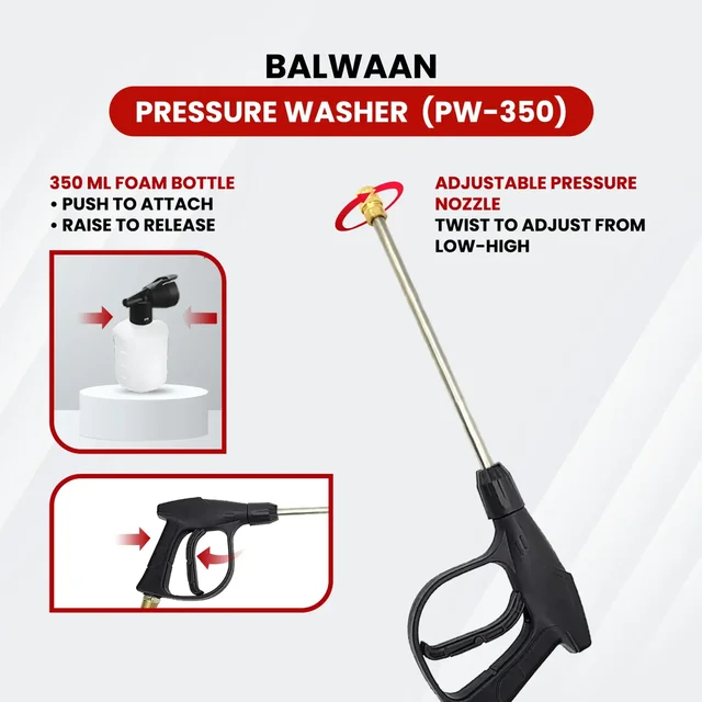 Balwaan Krishi Balwaan PW-350 Pressure Washer 1800W Electric Motor with Brass Pump, Straight & Bend Lances, Foam Bottle, 26 Feet High-Pressure Pipe, 10 Feet Suction Pipe & 4m Power Cord - MTAK-EL-PR-6035