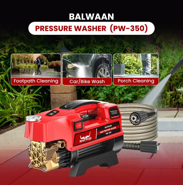 Balwaan Krishi Balwaan PW-350 Pressure Washer 1800W Electric Motor with Brass Pump, Straight & Bend Lances, Foam Bottle, 26 Feet High-Pressure Pipe, 10 Feet Suction Pipe & 4m Power Cord - MTAK-EL-PR-6035