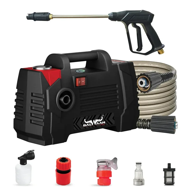 Balwaan Krishi Balwaan PW-250 Lightweight Pressure Washer 1800W Electric Motor with Straight Lance, Foam Bottle, 26 Feet High-Pressure Pipe, 10 Feet Suction Pipe & 4m Power Cord - MTAK-EL-PR-6034