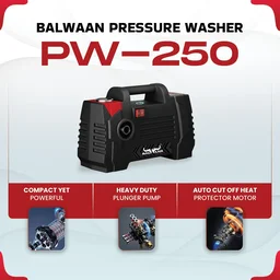 Balwaan Krishi Balwaan PW-250 Lightweight Pressure Washer 1800W Electric Motor with Straight Lance, Foam Bottle, 26 Feet High-Pressure Pipe, 10 Feet Suction Pipe & 4m Power Cord - MTAK-EL-PR-6034