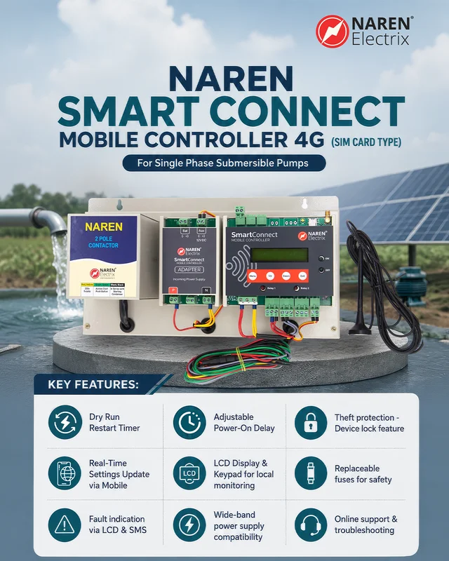 NAREN Electrix l Mobile Controllers l 4 G with Mobile App & Web App l Smart Connect 4G (Single Phase Sub) (With Mobile App & Web App) - SKU - 49550578