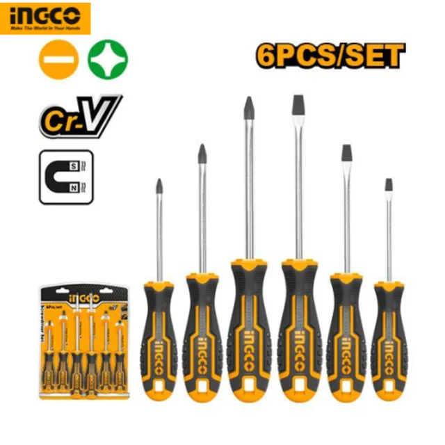 INGCO 6 Pcs screwdriver set HKSD0628 is designed for practical, reliable performance in everyday workshop tasks.