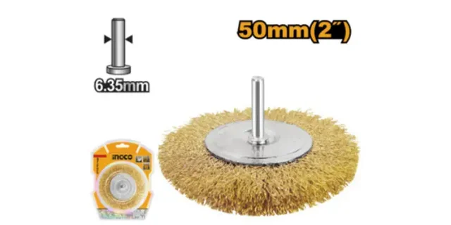 INGCO WB40501 50mm 2" Wire Wheel | 1/4" Shank | 0.3mm Wire | 4500 RPM | Deburring & Paint Removal
