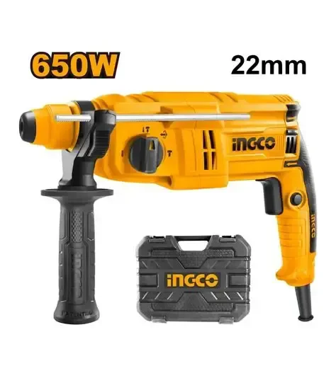 INGCO RGH6528 650W SDS Plus Rotary Hammer Drill | 1700 RPM | 5500 BPM | 1.7J Impact Energy | 22mm Concrete Drilling | 3 SDS-Plus Drills