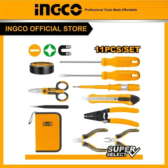 INGCO INGCO HKETS0111 11-Piece Electrician Tools Set | Pliers, Wire Stripper, Screwdrivers, Tester & Insulation Tape