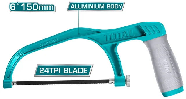 Total Tools TOTAL TOOLS Mini Hacksaw Frame 6"/150mm, Aluminum Body with Comfortable Handle & 1 Pc Blade - THMHF1503