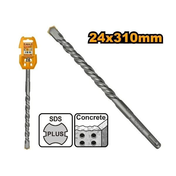 INGCO DBH1212402 24 x 310mm SDS Plus Masonry Drill Bit | Carbide Tipped | Concrete & Brick Drilling | Long Life