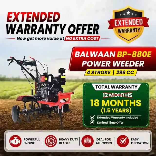 Balwaan Krishi Balwaan BP-880E 7.5HP 4-Stroke Diesel Power Weeder & Tiller | Self-Start (SENS Battery), Mat Shocker, Bigger Gear Box & 32 Blades| MTAK-EN-PO-7055