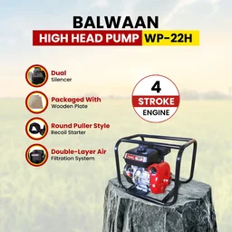 Balwaan Krishi Balwaan WP-22H High Head Water Pump 2x2 Inch 4 Stroke Petrol Engine with Oil Alert, Strong Frame, Tool Kit & User Manual - MTAK-EN-WA-6068