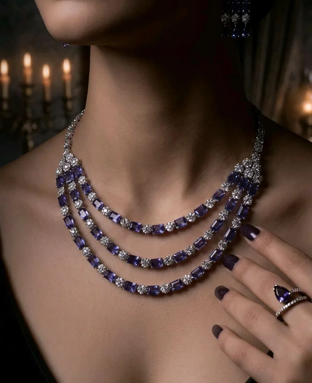 #AD05 American Diamonds Necklace Set - Violet
