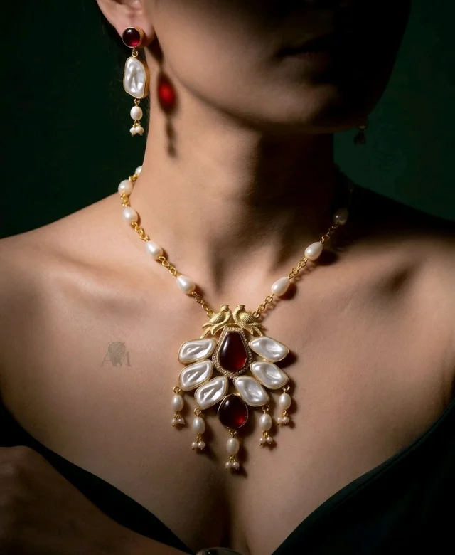 #STN05 Stone Necklace Set - Red