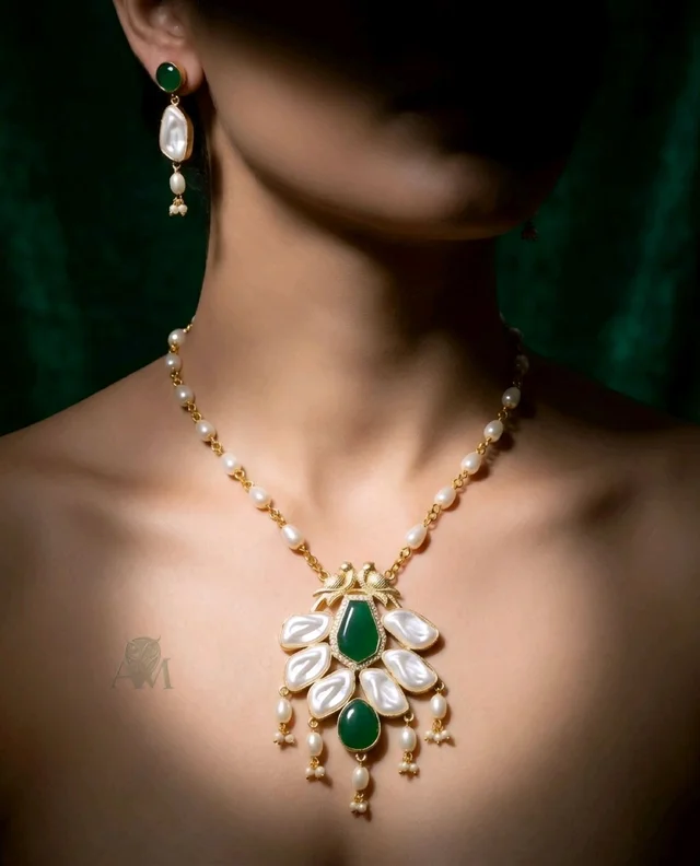 #STN05 Stone Necklace Set - Green