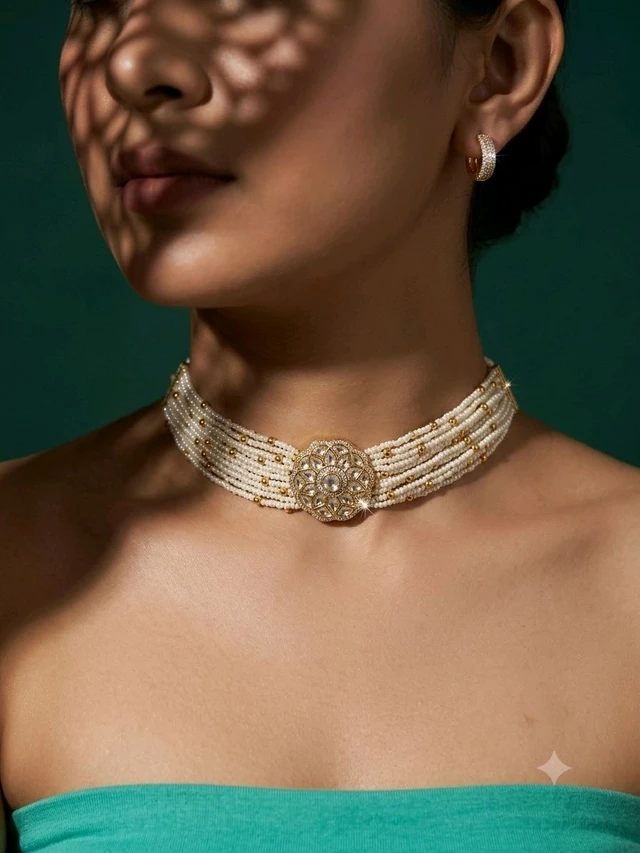 #PLK02 Polki Choker Set - white