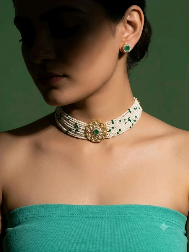 #PLK02 Polki Choker Set - green