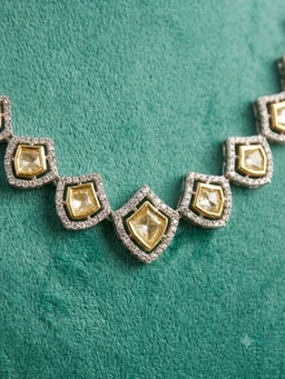 #PLK10 Polki Necklace Set - Silver