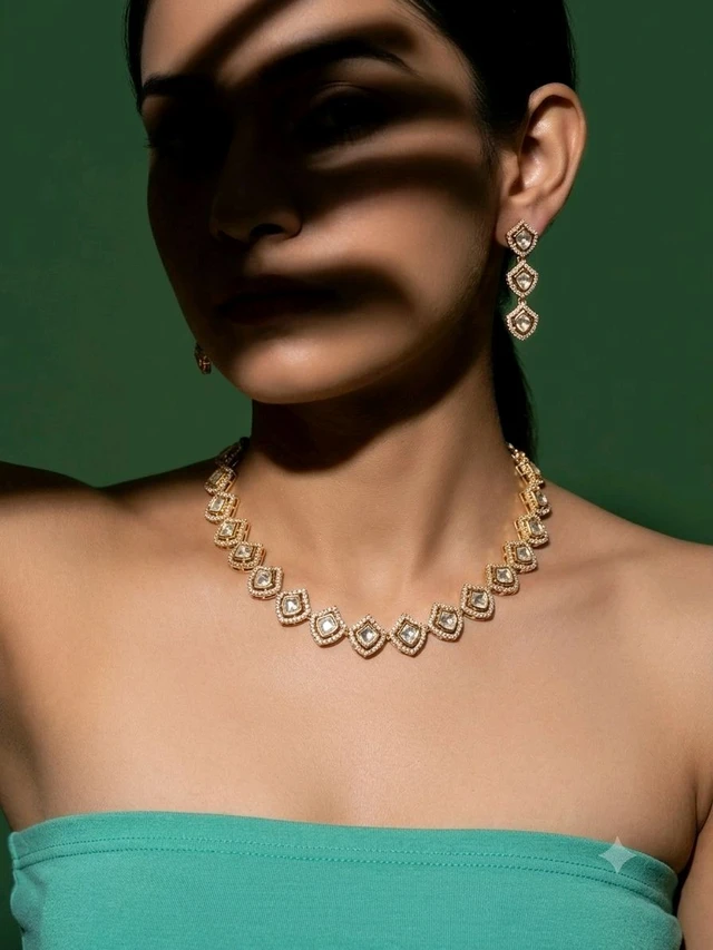 #PLK10 Polki Necklace Set - Gold