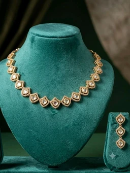 #PLK10 Polki Necklace Set - Gold
