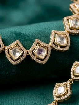 #PLK10 Polki Necklace Set - Gold