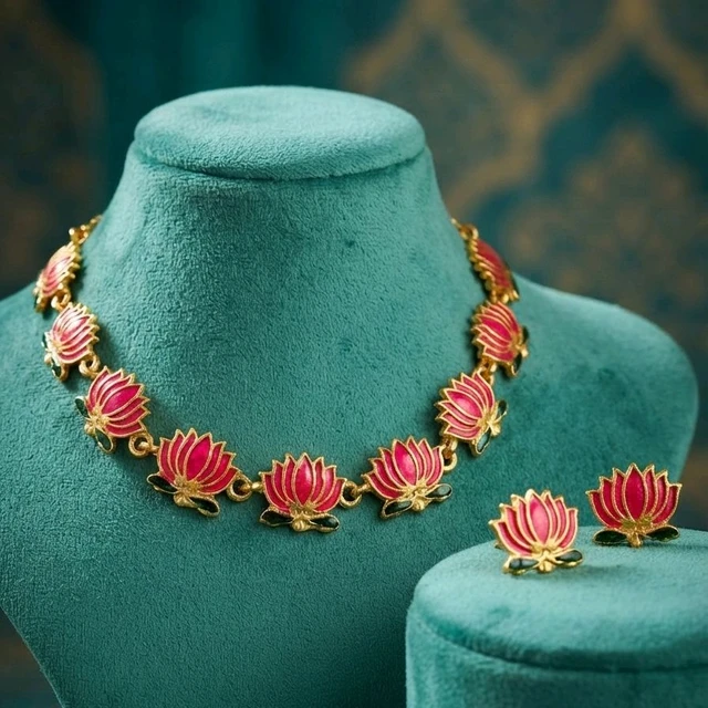 #NTQ32 Antique Lotus Necklace Set