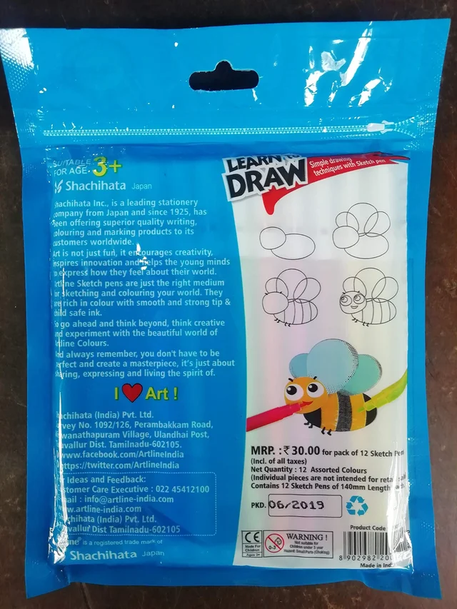 Artline Sketch Pen, 12 Shades (Multi Color)