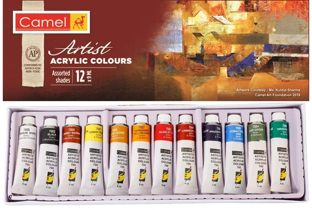 Camlin Camel Camlin Kokuyo Acrylic Color Box - 9ml Tubes, 12 Shades