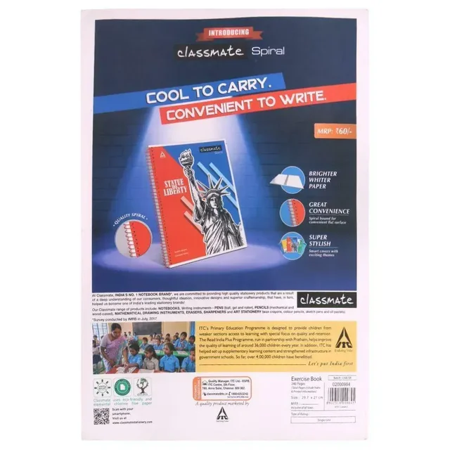 Classmate Longbook - 240 Pages | Single Line | 29.7cm x 21.0cm | Pack of 1 Notebooks | Ruled Long Size Notebook for School Students