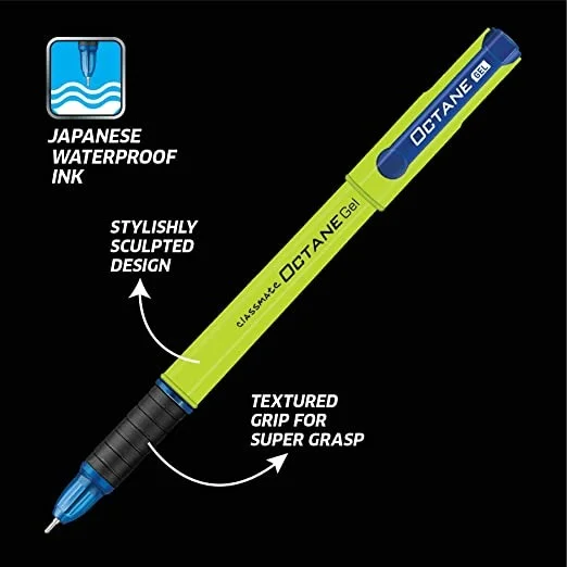 Classmate Octane Gel Pen- Neon Series (Blue)- Pack of 10 Pens + 1 Pen FREE
