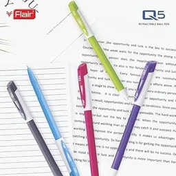 FLAIR Q5 0.7 To 1 mm Tip Easy Writing Ball Pen | Ergonomically designed Hexagonal Body | Low-Viscosity Ink For Smudge Free, Fine & Smooth Writing | Blue Ink