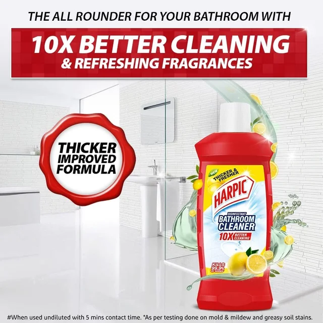 HARPIC Harpic 1 Litre - Lemon, Bathroom Cleaner Liquid | New Thicker Bathroom Floor Cleaner | Red Harpic Bottle - 1 ltr