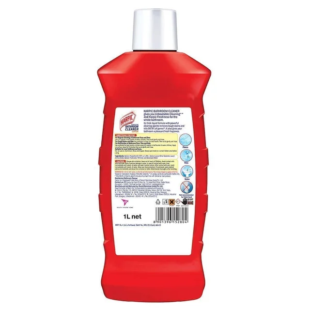 HARPIC Harpic 1 Litre - Lemon, Bathroom Cleaner Liquid | New Thicker Bathroom Floor Cleaner | Red Harpic Bottle - 1 ltr