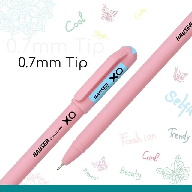Hauser XO Girls Squad Pink Body 0.7mm Ball Pen | Minimalistic Body with Matt Finish Body | Red Ink