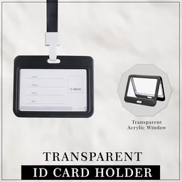 Horizontal Plastic ID Card Cover Holder for Office, School and Colleges (Black)