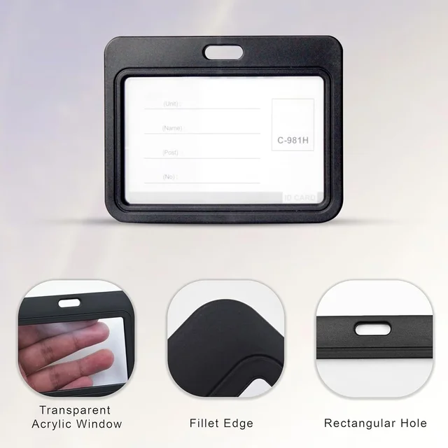 Horizontal Plastic ID Card Cover Holder for Office, School and Colleges (Black)