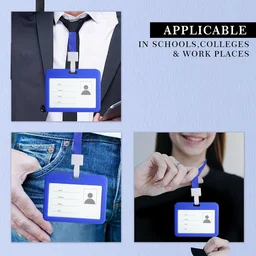 Horizontal Plastic ID Cover Card Holder for Office, School and Colleges (Blue)