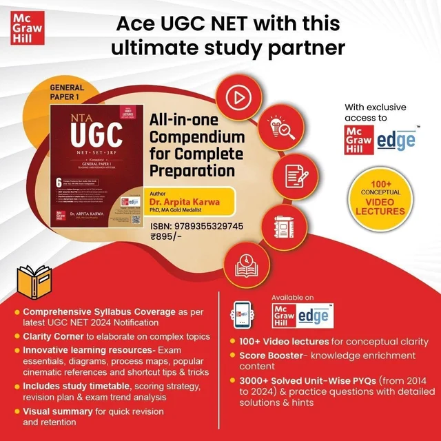 NTA UGC NET Paper 1 2025: Teaching & Research Aptitude | 3000+ Practice Questions | Solved Unit-wise Previous Years' Questions (2014 - 2024) PYQs | 100+ Video Lectures, Mind maps & Flowcharts | Online Mock Tests | Exclusive access to McGraw Hill edge online platform: Practice tests, Expert sessions, Preparation strategy and much more