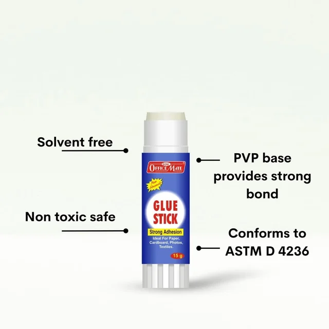 Officemate Glue Stick Non Toxic Transparent Adhesive for Decorations & Craft Projects 15 Gram - 15g