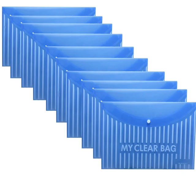 Button file Transparent Lining Printed Document Certificate Storage Case, Snap Button Organizer, My Clear Plastic Bag(Blue) pack of 20 - Blue